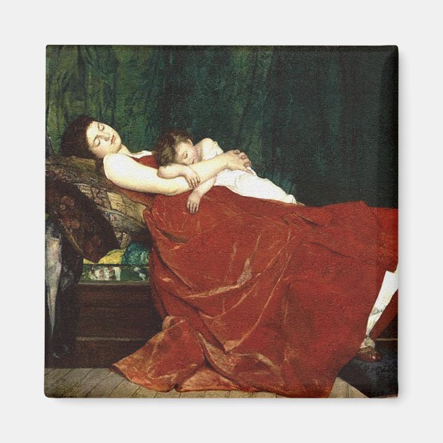 Imán La madre y el niño de la natación como retro (Frente)