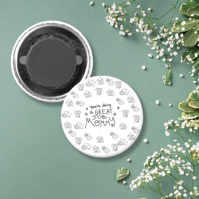 Imán La Mamá del elefante y yo el día de la madre (Elephant Mum & Me Mother's Day round Magnet)