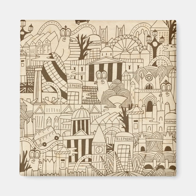 Imán La mano de Londres dibujada en papel antiguo (Frente)