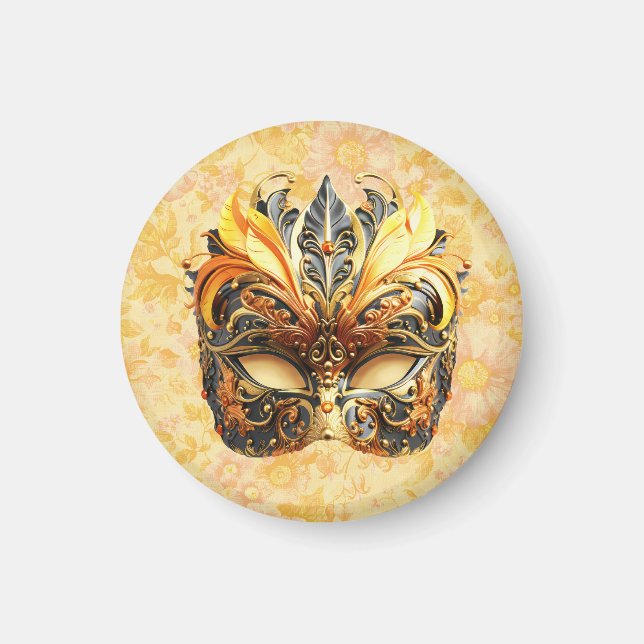 Imán La máscara de piel amarilla sobre el patrón floral (Frente)