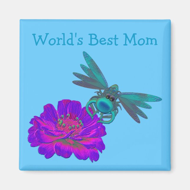 Imán La mejor libélula de mamá del mundo sobre la flor  (Frente)