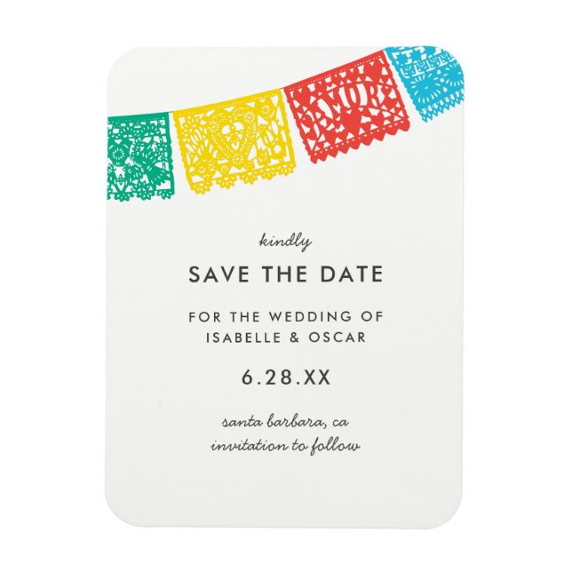 Imán La moderna boda de Papel Picado salva la fecha (Vertical)