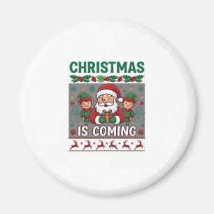 Imán La Navidad Está Llegando Santa Claus Elfos Reno