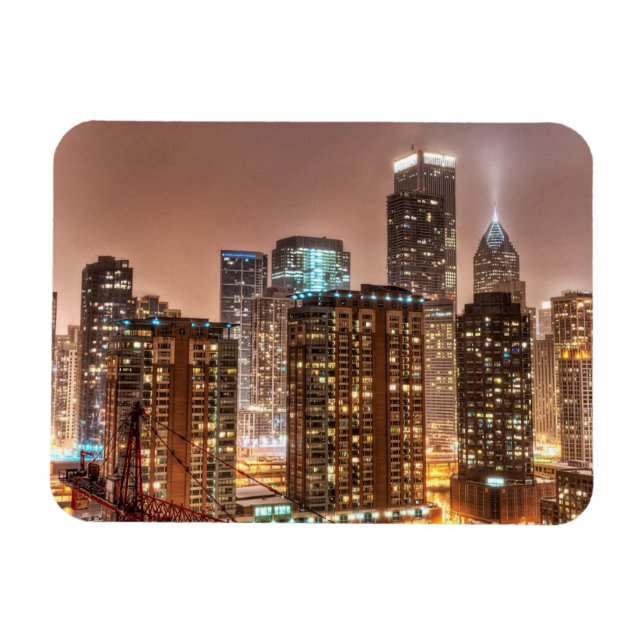 Imán La nieve cae sobre el horizonte por la noche en Ch (Horizontal)