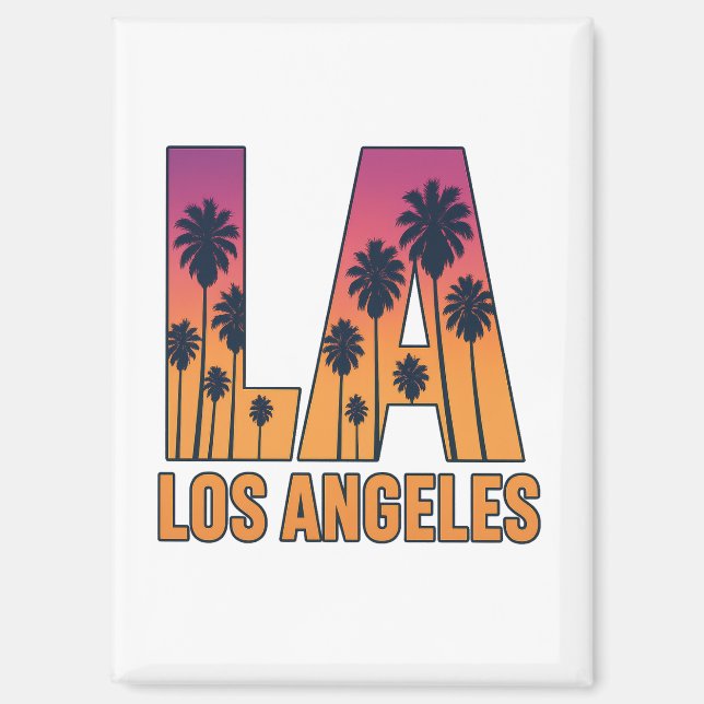 Imán La Palm Trees Sunset Retro Design (Anverso)