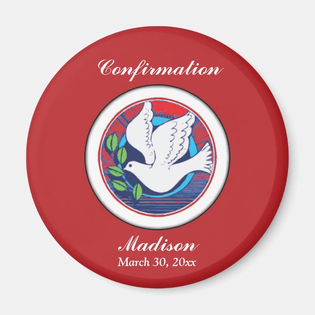 Imán La paloma colorida de la confirmación sobre fondo  (Frente)