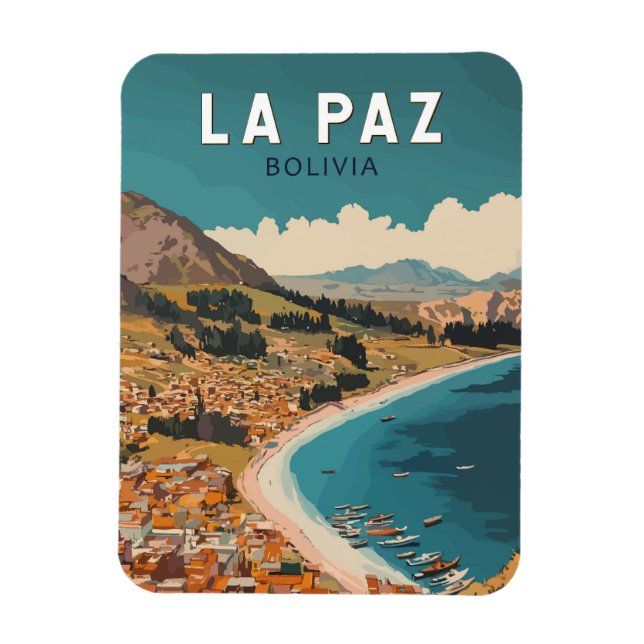 Imán La Paz Bolivia Ilustracion Viaje Arte Vintage (Vertical)