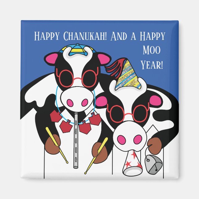 Imán ¡La Plaza del Magnet Hanukkah Feliz Año Moo! (Frente)