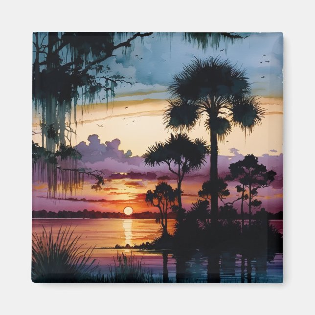 Imán La puesta de sol sobre la playa (Frente)