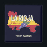 Imán La Rioja España Región Retro Vines Vintage Wine<br><div class="desc">La Rioja, región de España con diseño de mapas y viñedos, bandera española vintage, recuerdo de la fiesta de Logroño. La Rioja con diseño de uvas retro y mapa como España y recuerdo de vino! Estilo de vida para los mochileros de La Rioja y el viaje por la ciudad europea....</div>