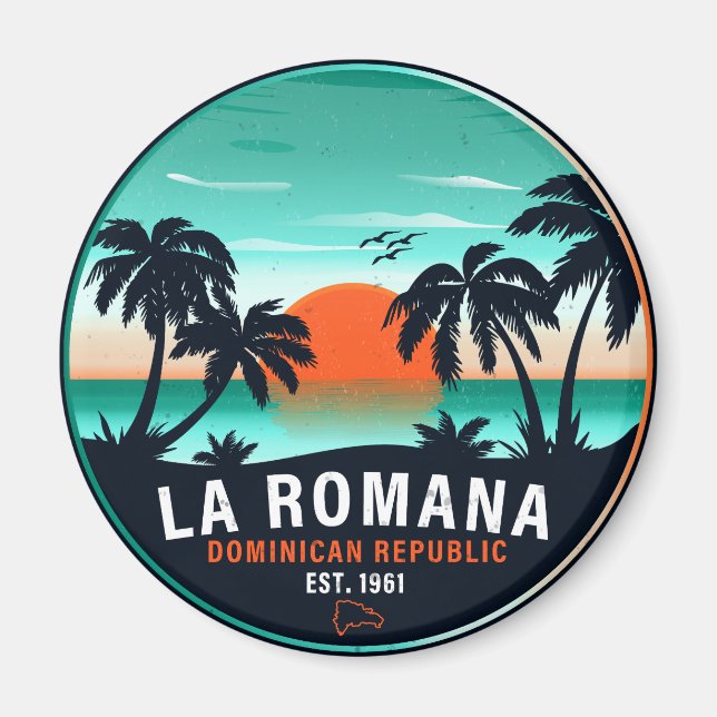 Imán La Romana República Dominicana Retro Sunset Souven (Frente)