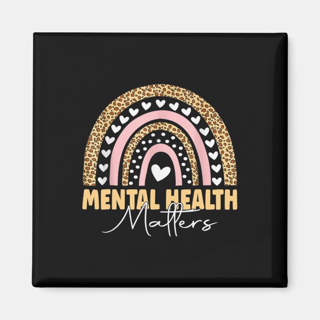 Imán La salud mental importa Leopard Boho Rainbow Aware (Frente)