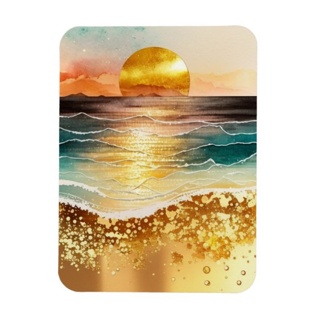 Imán La Serie de Playa de Acuarela Diseño 3 (Vertical)
