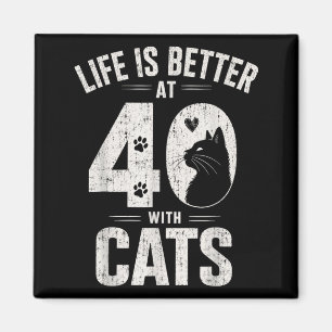 Imán La vida es mejor a los 40 con gatos, divertido ama