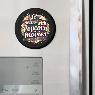Imán La vida es mejor con diseño retro de palomitas de 