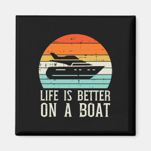 Imán La vida es mejor en el barco atardecer retro capit