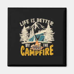 Imán La vida es mejor en la fogata Camping vintage