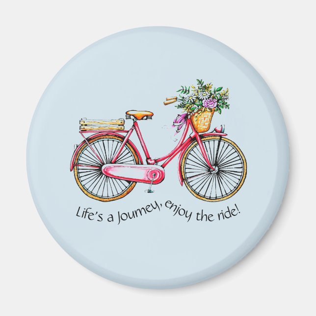 Imán La vida es un viaje, disfrute del viaje en bicicle (Frente)