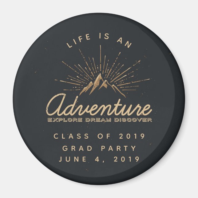 Imán La vida es una montaña de aventuras con rayos de s (Frente)