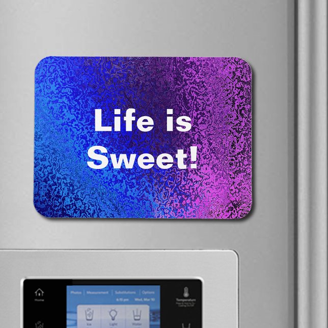 Imán La vida resumida azul y morada brillante es dulce (Blue & Purple Shiny Abstract Life is Sweet Magnet)