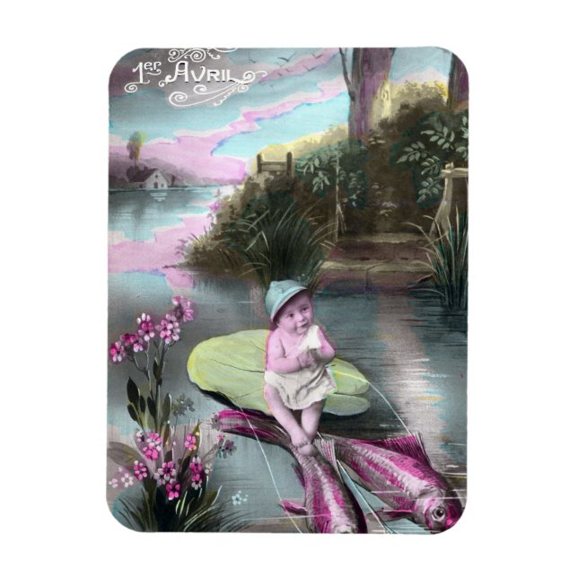 Imán La vieja postal francesa del Día de los Inocentes (Vertical)