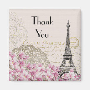 Imán La Vieja Torre Eiffel con Flores Rosa Gracias