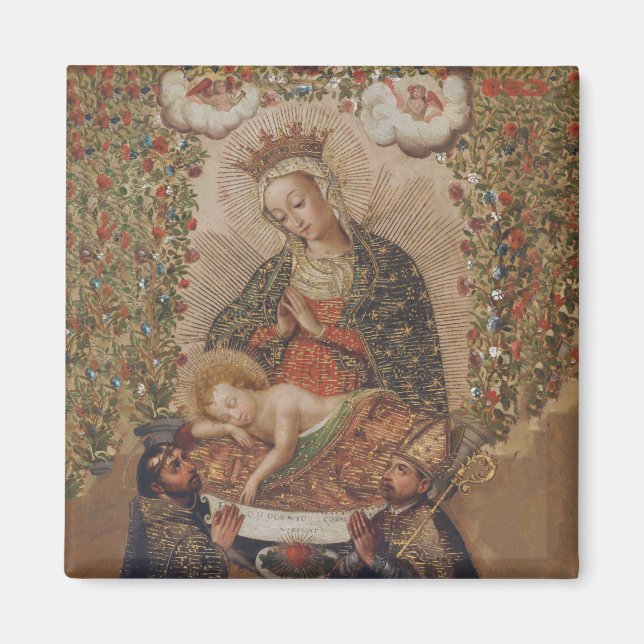 Imán La Virgen Adorando a los Navidades del Niño Cristo (Frente)