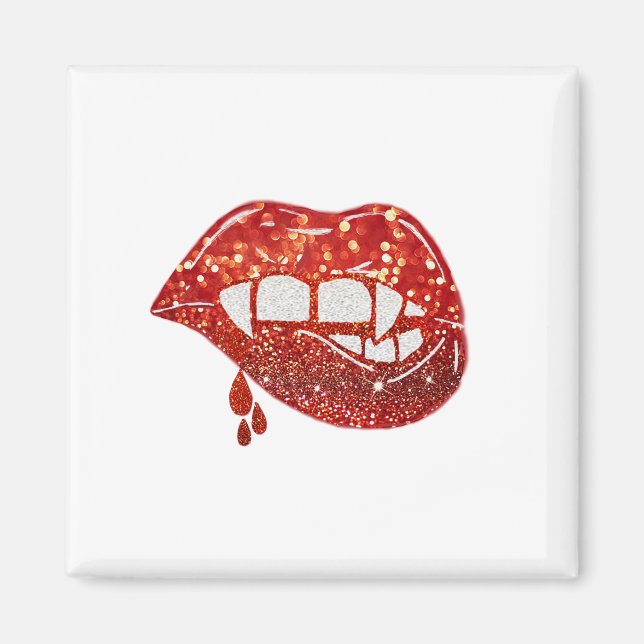 Imán Labios de vampiro en falso Purpurina con sangre go (Frente)