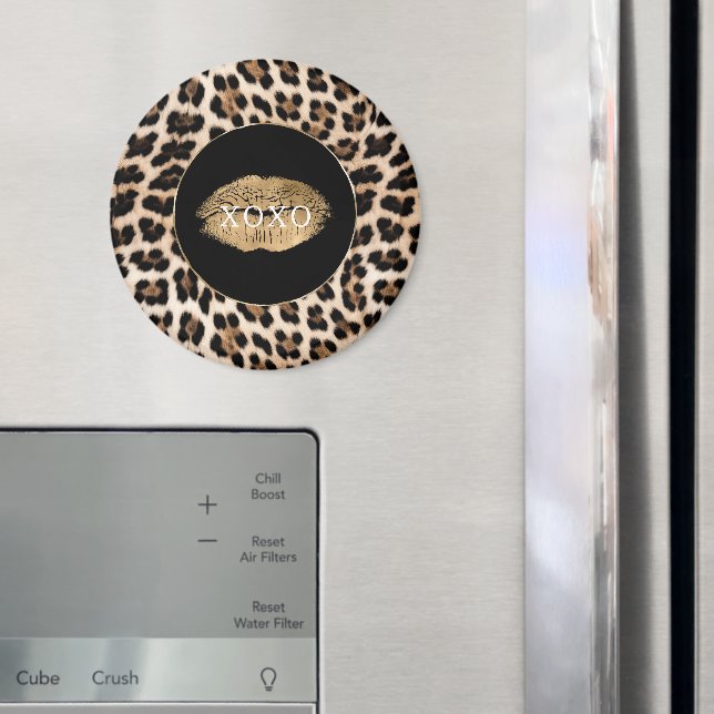 Imán Labios dorados con estampado de leopardo XOXO (In situ (nevera))