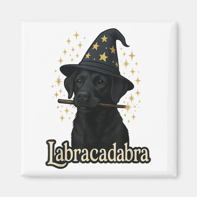 Imán Labracadabra Funny Black Lab Wizard Halloween (Frente)