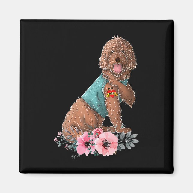 Imán Labradoodle amo a mamá tatuaje camisa de perro div (Frente)