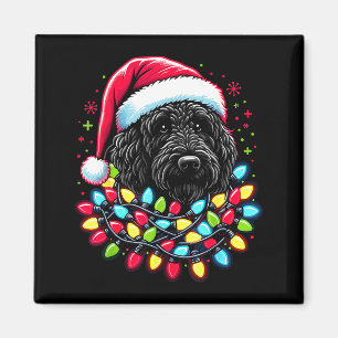 Imán Labradoodle negro árbol de Navidad luces de Navida
