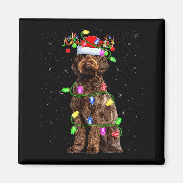Imán Labradoodle Perro Navidad Luces Santa Labradoodle  (Frente)