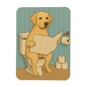 Imán Labrador amarillo leyendo periódico sobre el inodo