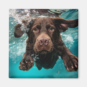 Imán Labrador Chocolate Juguetón Nadando Bajo el Agua