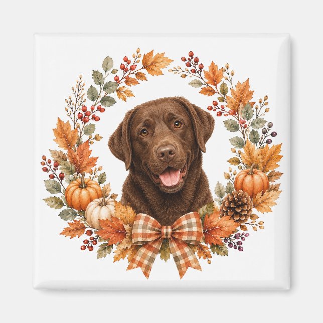 Imán Labrador Chocolate Otoño (Frente)