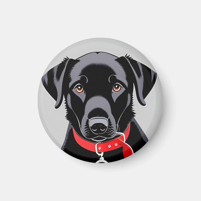 Imán Labrador negro con collar rojo (Frente)