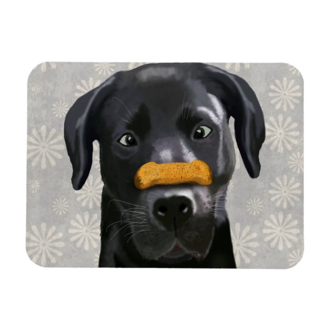 Imán Labrador negro con huesos en la nariz 2 (Horizontal)