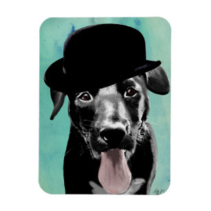 Imán Labrador negro en Gorra Bowler