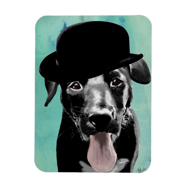 Imán Labrador negro en Gorra Bowler (Vertical)