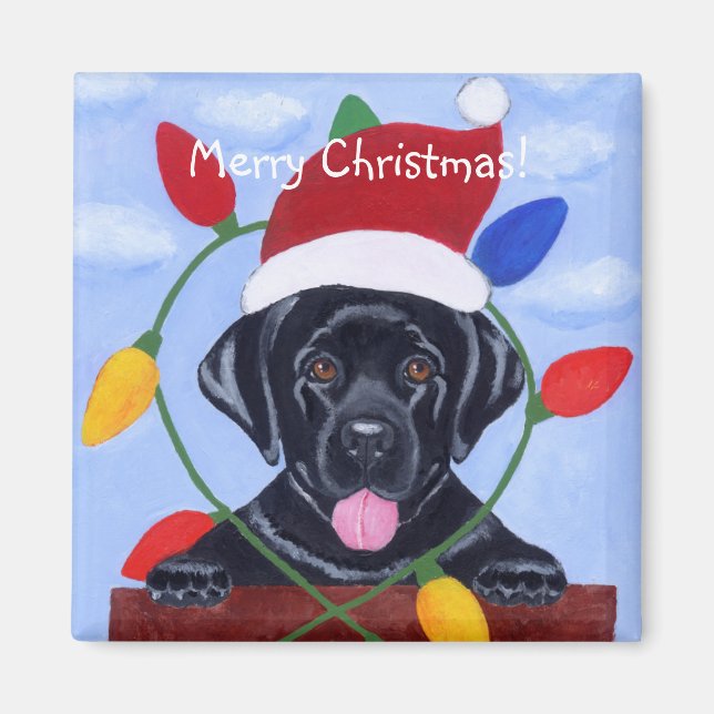 Imán Labrador negro puppy Santa (Frente)