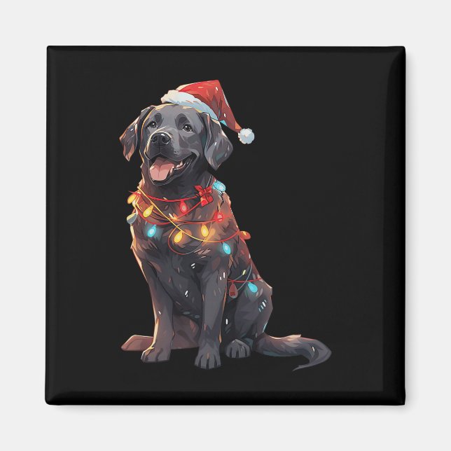 Imán Labrador negro recuperador Santa Hat Navidades luz (Frente)