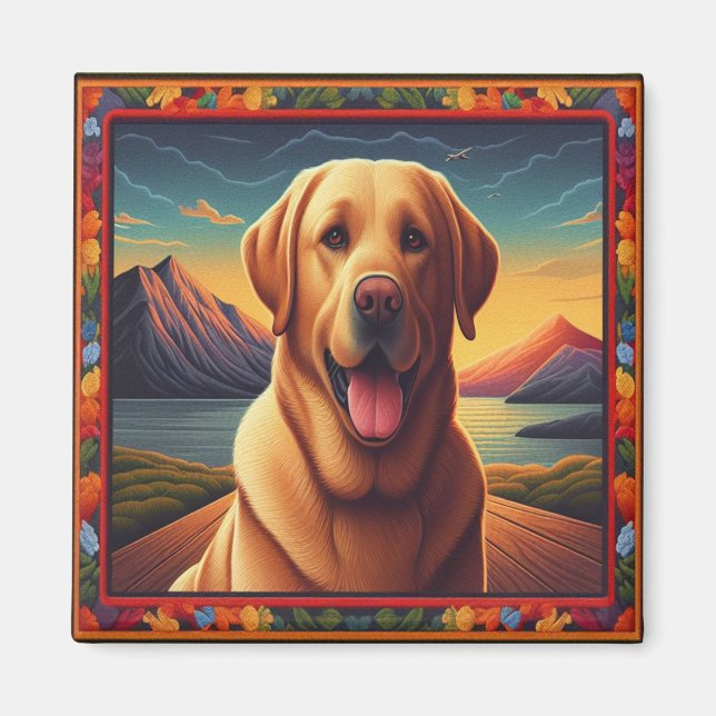 Imán Labrador Recuperador Perro Paisaje Floral decorati (Frente)