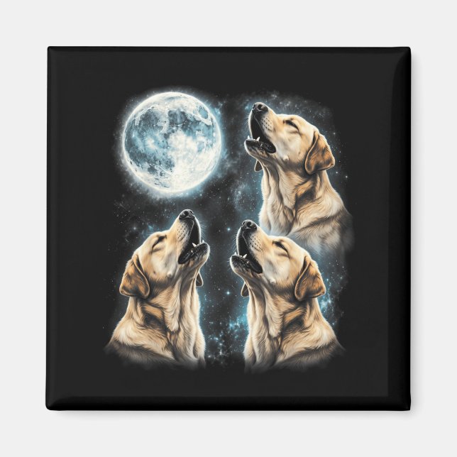 Imán Labrador Retriever Amarillo Aullando a la Luna Ret (Frente)