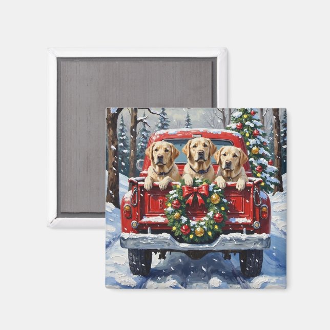 Imán Labrador Retriever Christmas Red Truck Holiday (Anverso/Reverso)