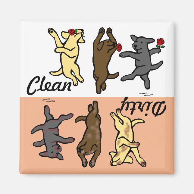 Imán Labradores de baile feliz limpios / sucios (Frente)