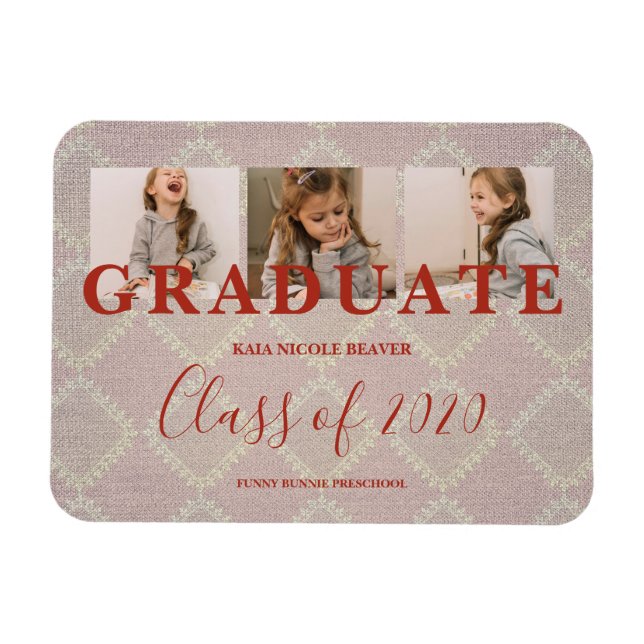Imán Lace Pre-K Graduación 3 Fotos Textil Textura (Horizontal)
