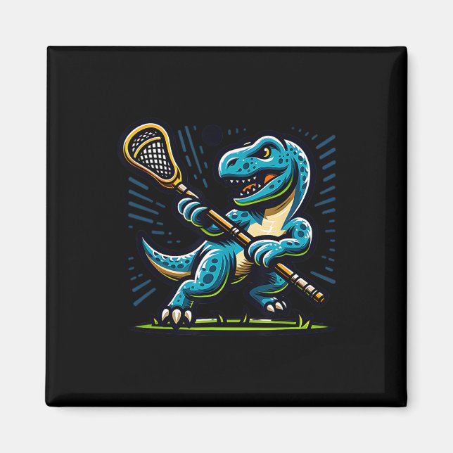 Imán Lacrosse Dinosaur Deportes Modernos Retro Divertid (Frente)