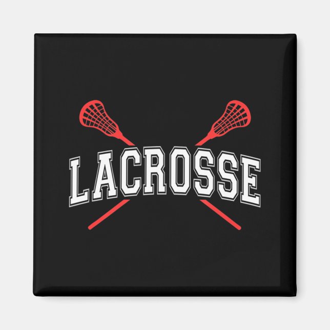 Imán Lacrosse Red Crossed Sticks para jóvenes o adultos (Frente)