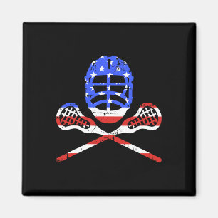 Imán Lacrosse Y Casco Con La Bandera Estadounidense